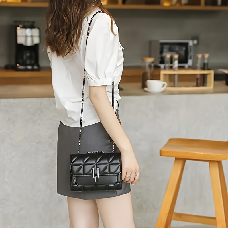 Elegant Black Mini Tartan Crossbody Bag with Adjustable Shoulder Strap