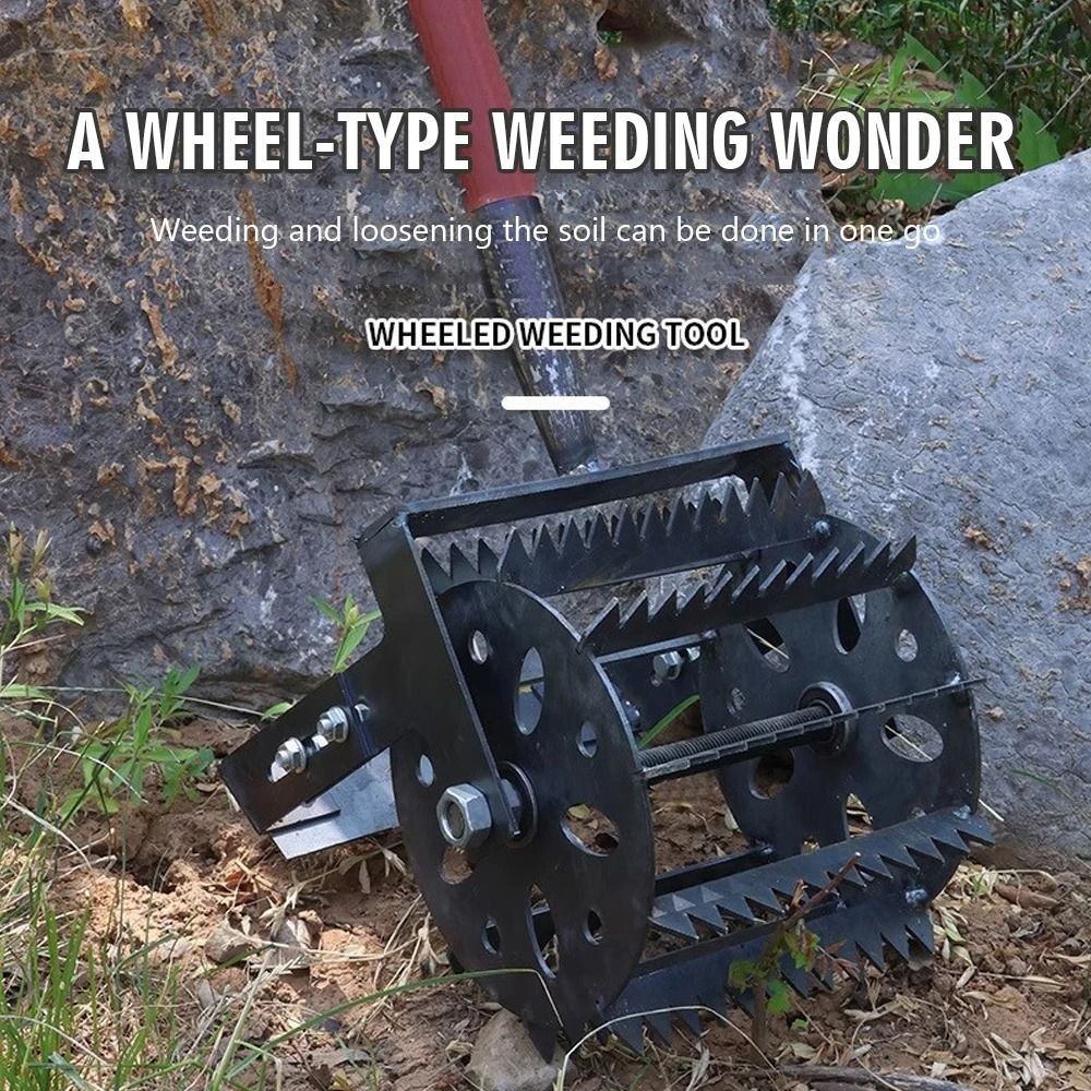 Wheeled Hand Push Weeding Tool with Steel Blade No Handle