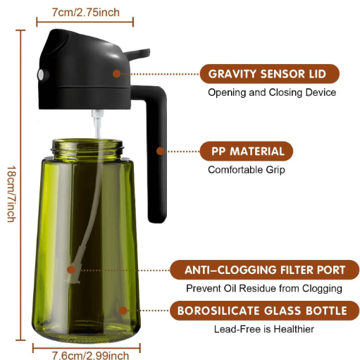470ML Dark Glass 2-in-1 Olive Oil Sprayer & Dispenser Bottle