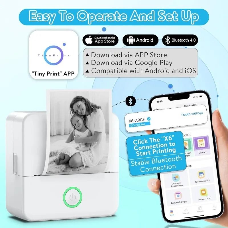 Mini Sticker Printer Inkless Thermal Pocket Bluetooth Printer For Photos And Memos