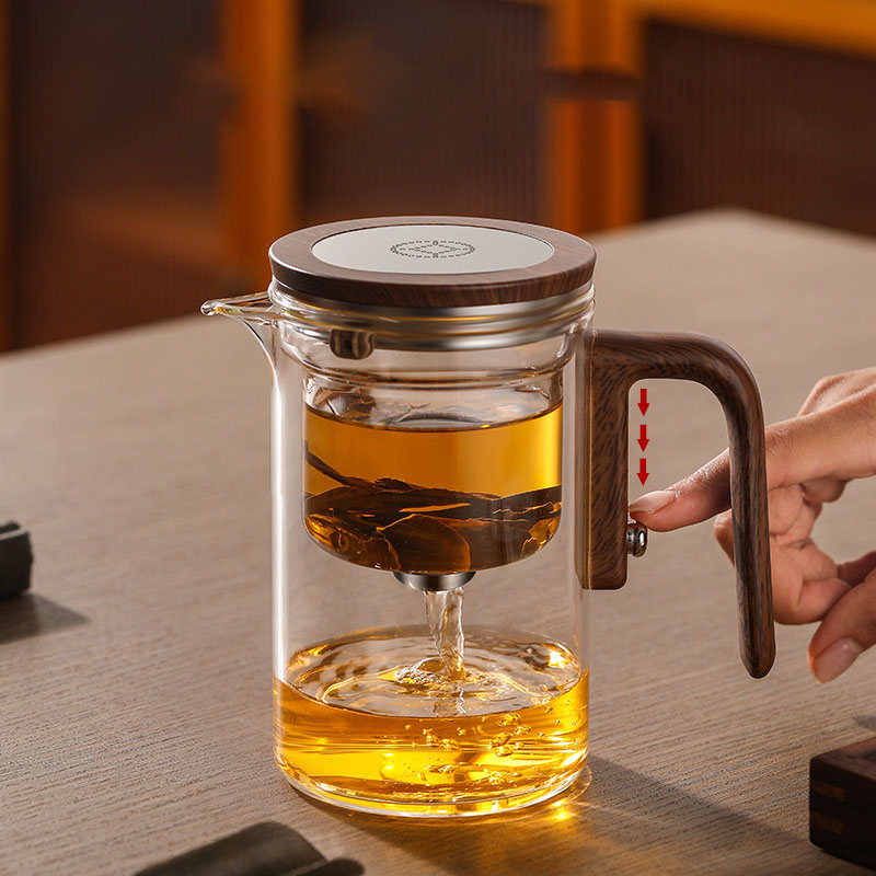 New Tea Pot with Magnetic Switch, Glass, Wood Handle, Tea Separation