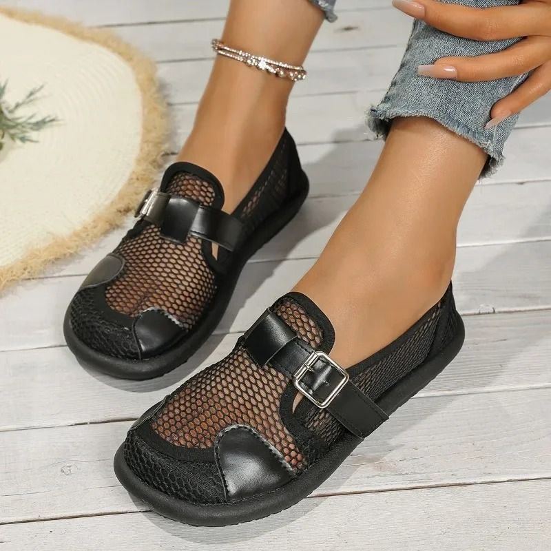 Womens Casual Mesh Flats with Buckle and Low Heel