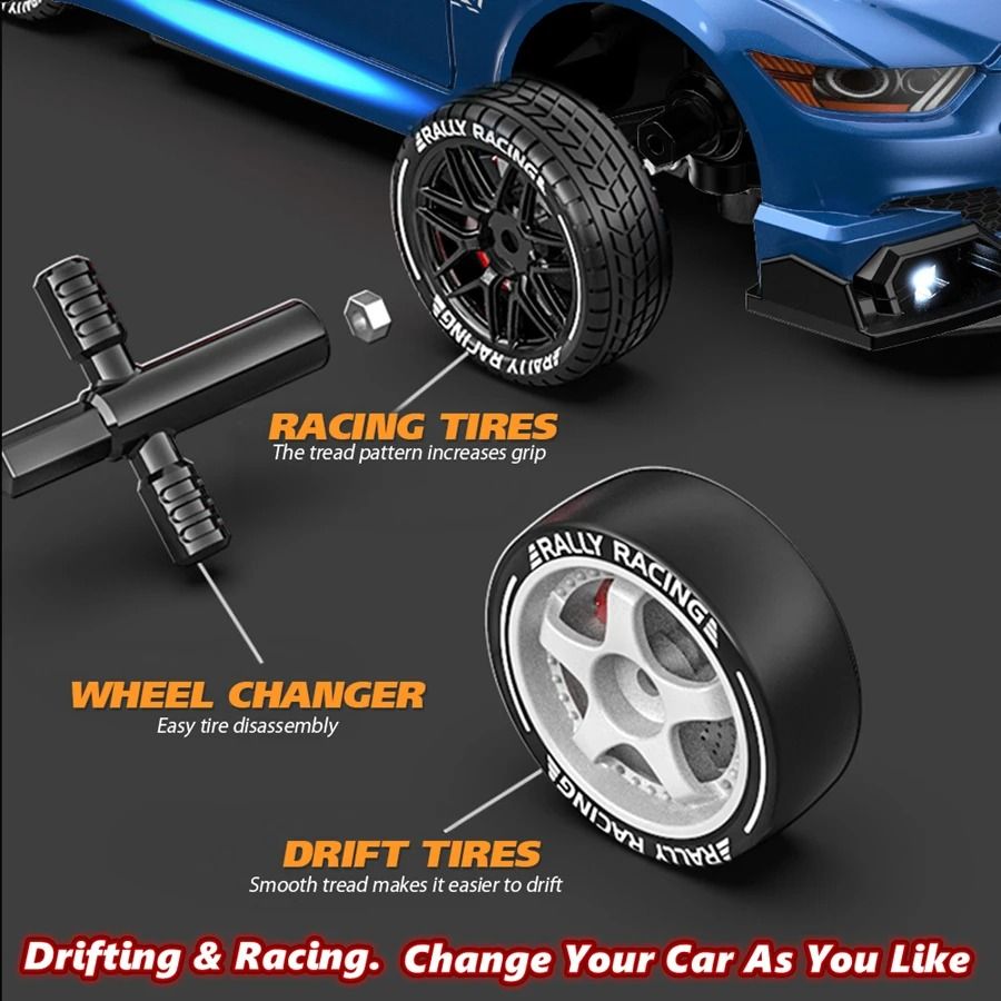 4WD RC Drift Car with LED Lights Rechargeable Remote Control Racing Toy