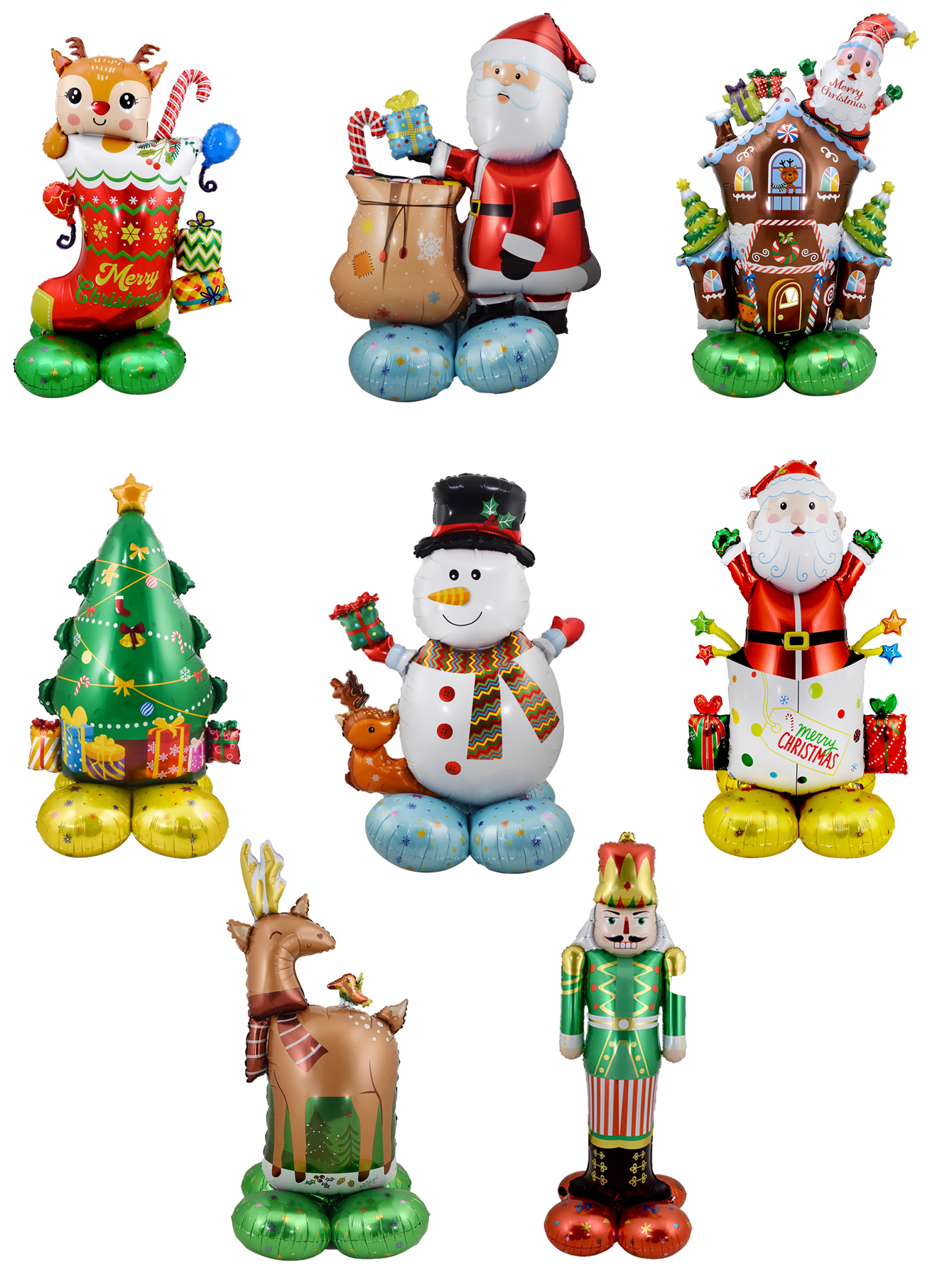 Christmas Snowman Foil Balloons, Santa Claus Tree Elk, Holiday Party Decorations