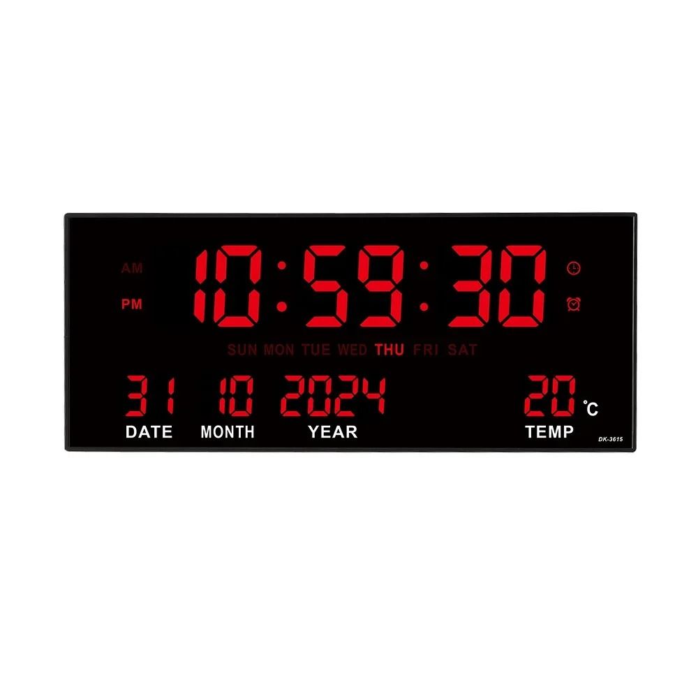 Digital Large Wall Clock Alarm Temperature Date Calendar Display 8 Sets of Alarm Clocks 14'' Electronic LED Clock Plug i