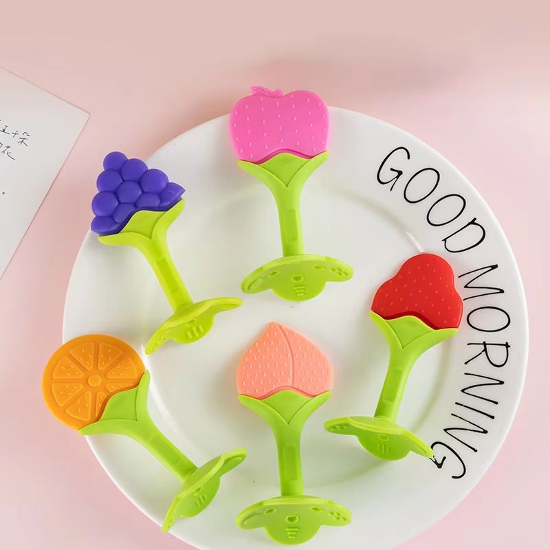 Soft Silicone Strawberry & Grape-Shape Baby Teether Ring