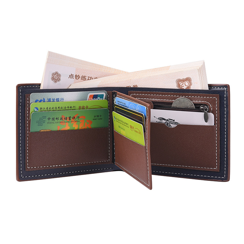 Retro PU Leather Mens Wallet Two Fold Design with Coin Purse and ID Card Holder