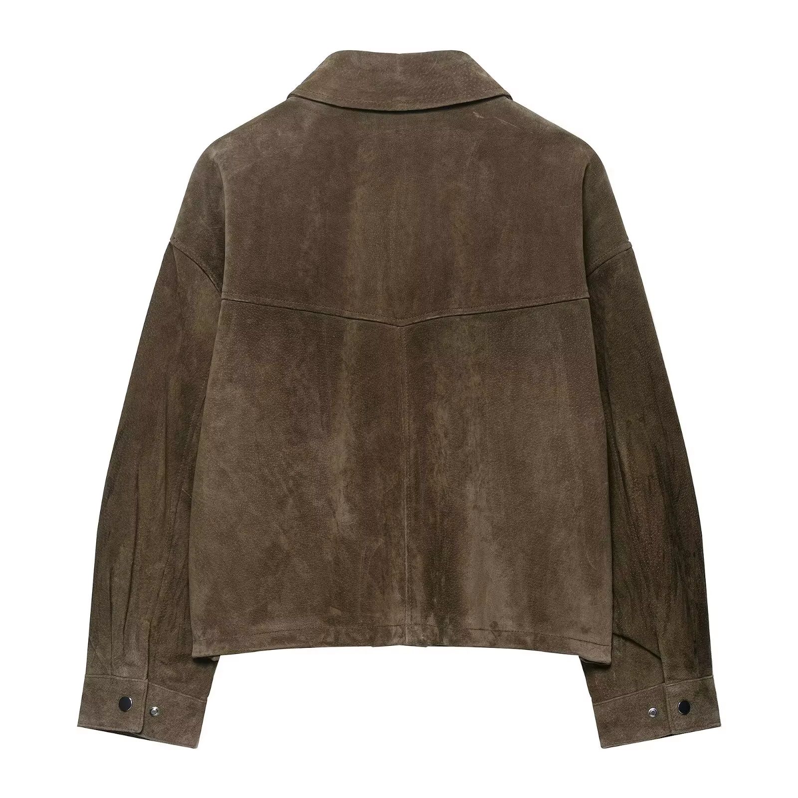 Women's Genuine Leather Pilot Jacket Vintage European Style Autumn Coat