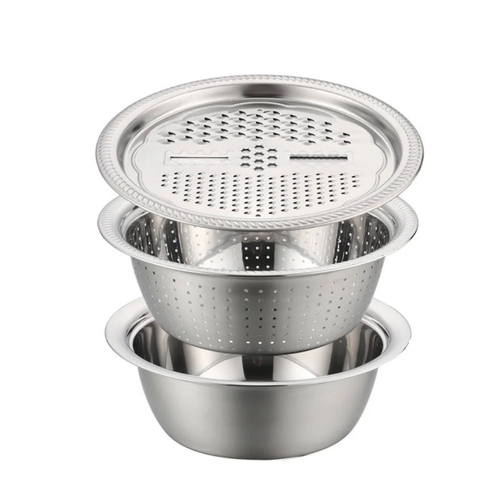 Stainless Steel Kitchen Grater and Draining Bowl Set