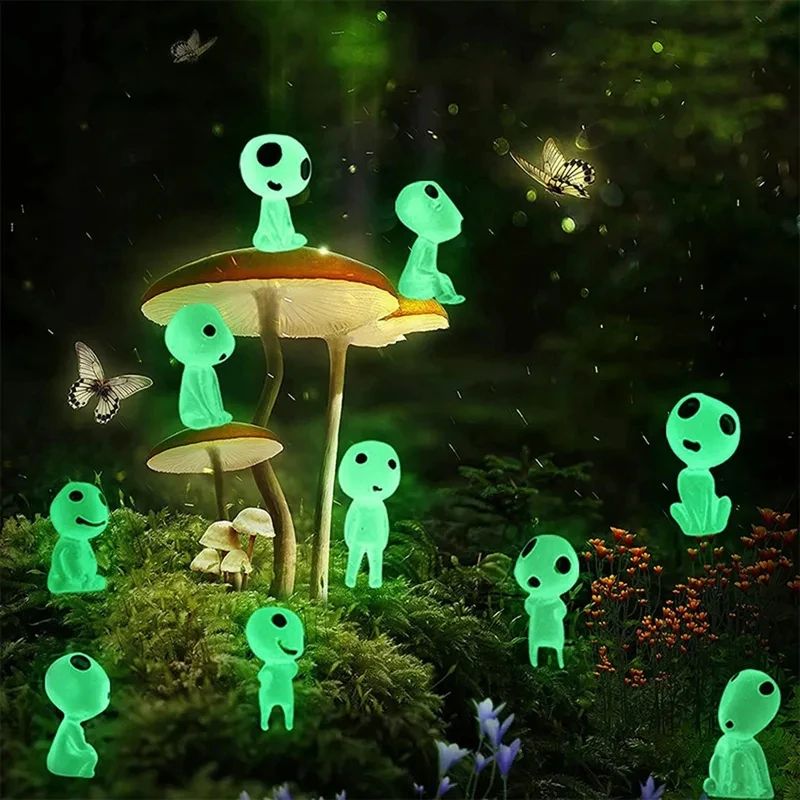 Glow-in-the-Dark Kodama Mini Figures (10-Piece Set) for Aquarium Tank Decor & Fairy Gardens