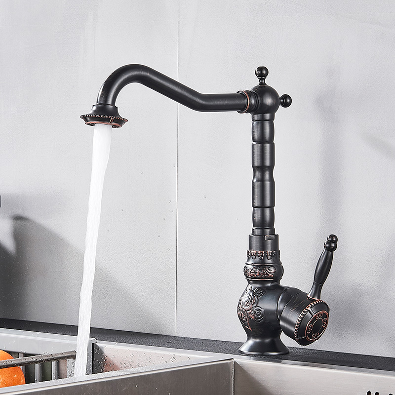 Antique Bronze Kitchen Faucet, Uythner Single Handle Retro Brass Basin Tap with Hot/Cold Water Mixing (Deck Mounted)