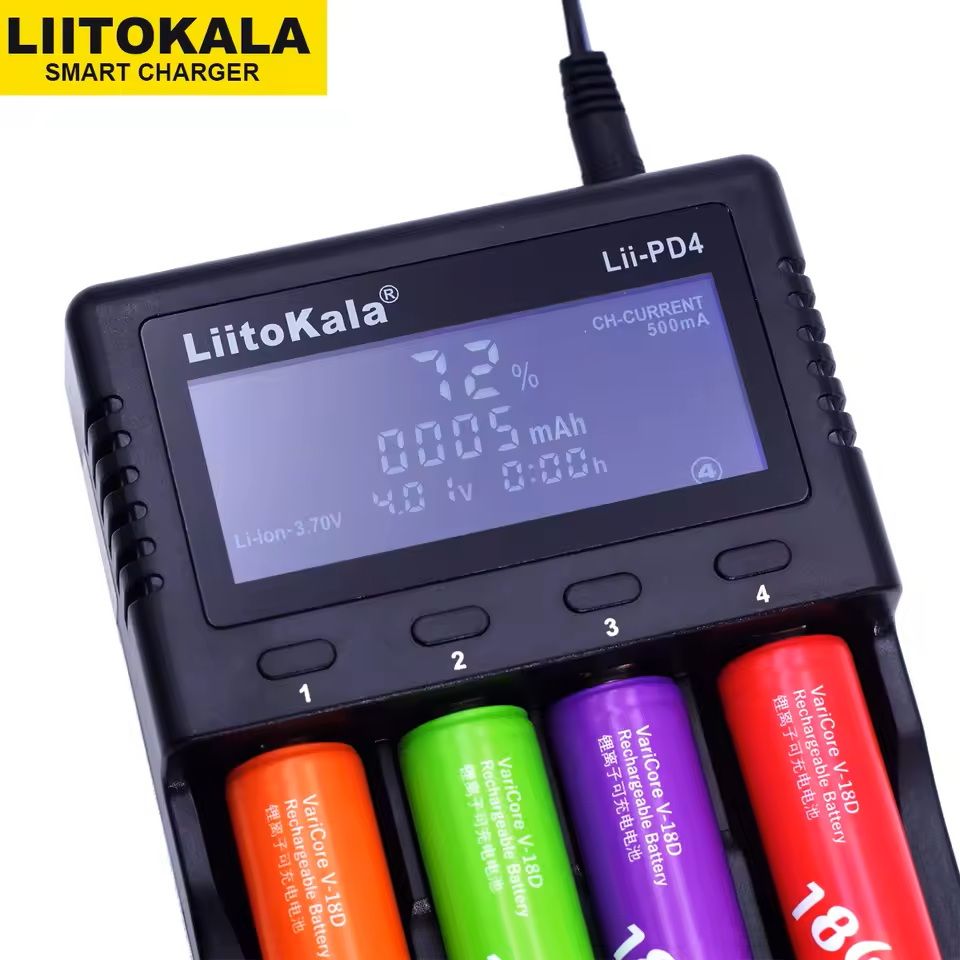 Universal Dual Slot Smart Battery Charger Compatible with Liion LiFePO4 and NiMH Cells
