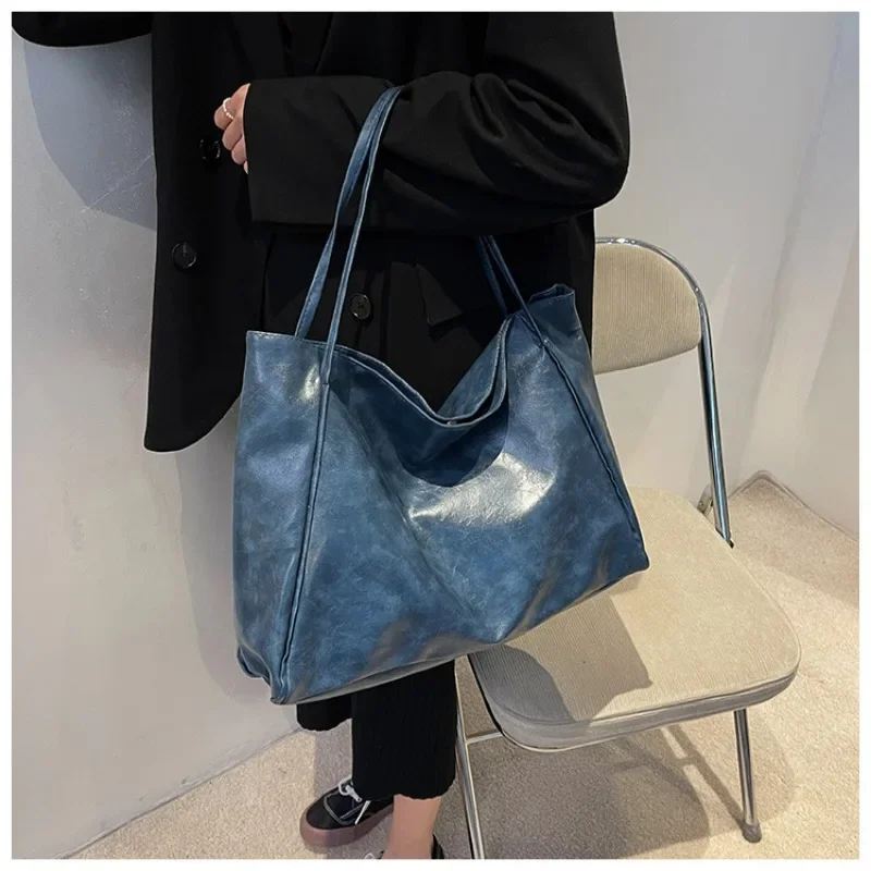 Large Capacity Women Tote Bag, Fashionable Underarm Pouch, Retro PU Leather Shoulder Bag, Casual Crossbody Bucket Bags