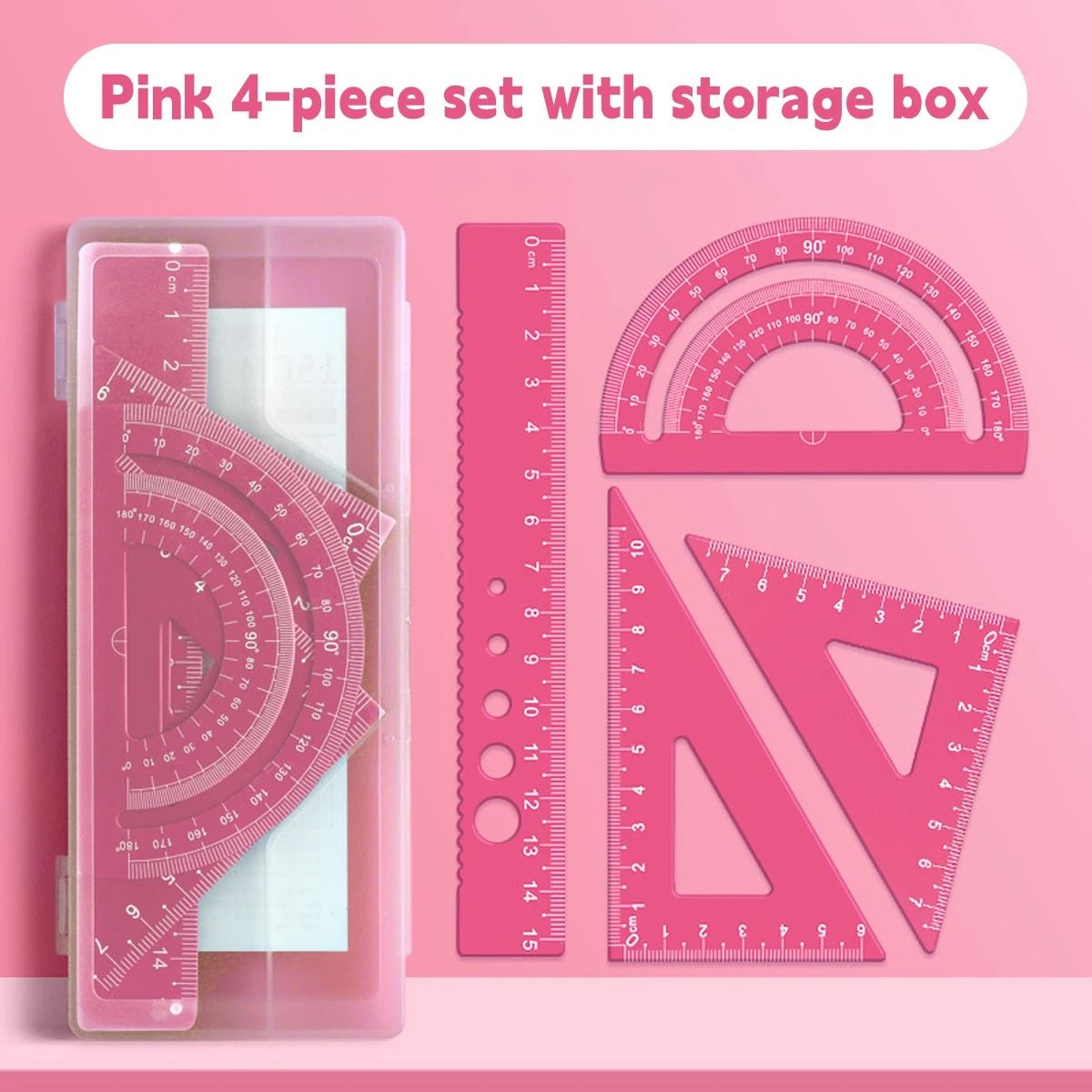 Metal Drafting Set 4 Piece Ruler Measurement Set with Storage Box for Students and Office Use