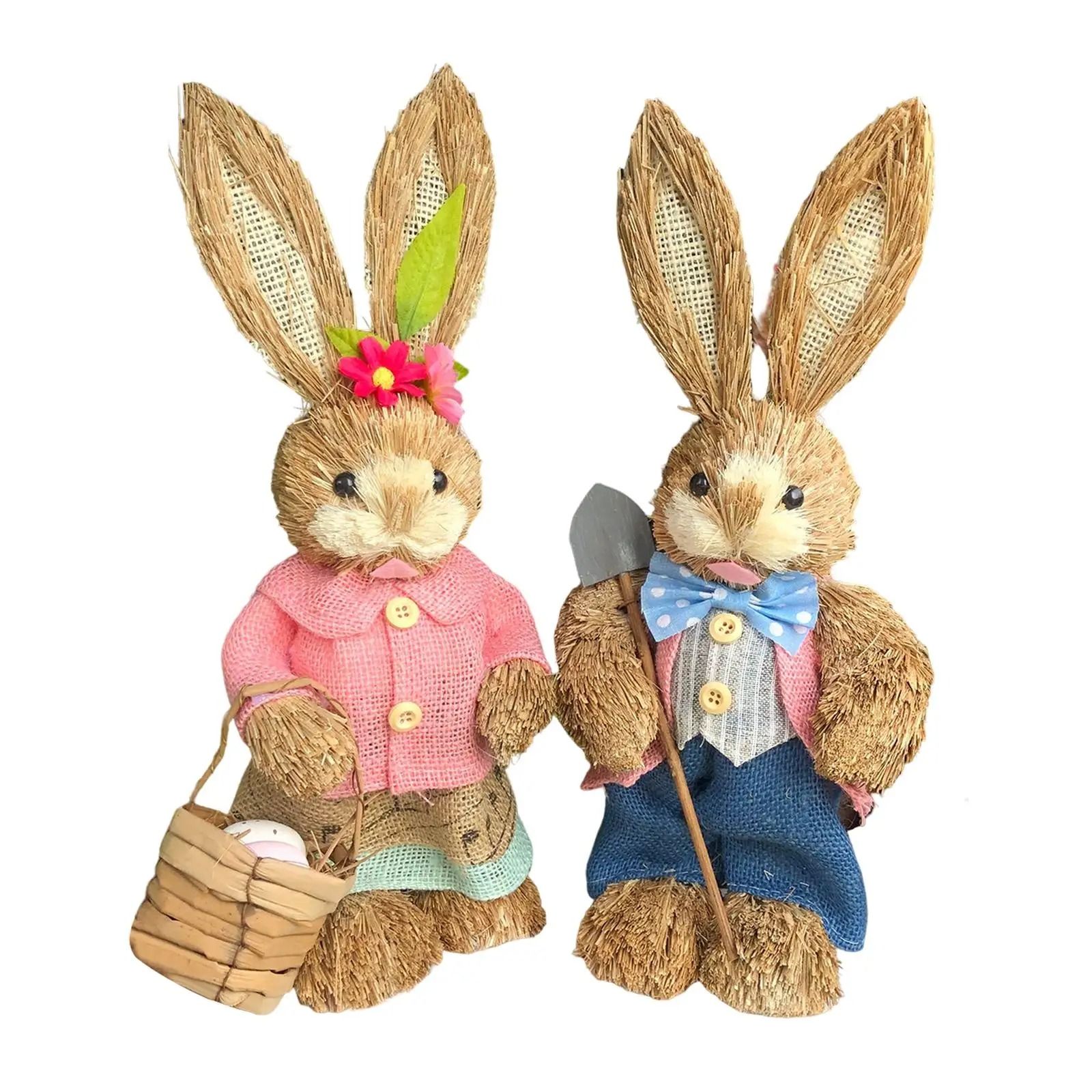 Easter Straw Rabbit Duo – High-Definition Artisanal Botanical Sculptures