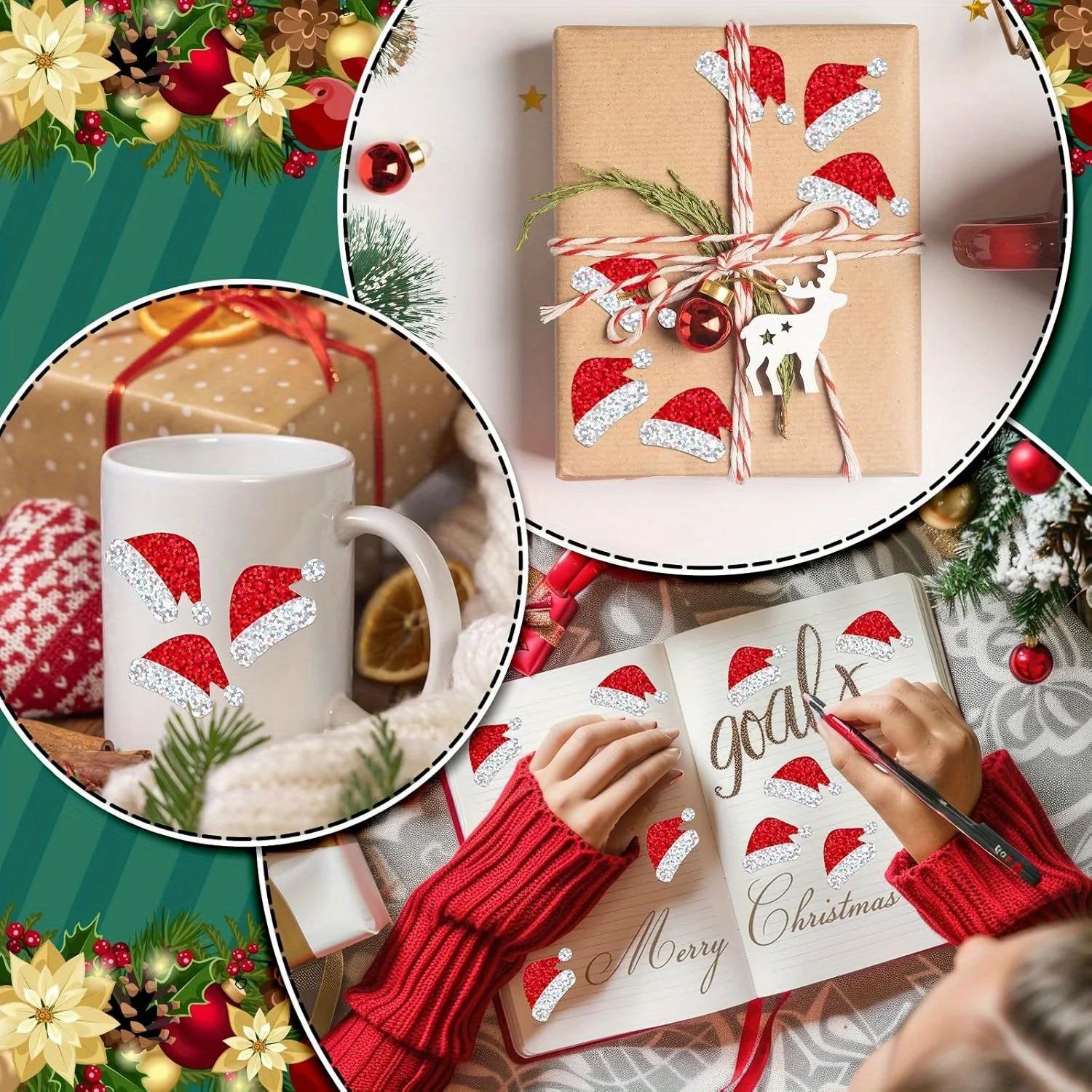 Laser Santa Hat Christmas Sticker Roll 500pcs