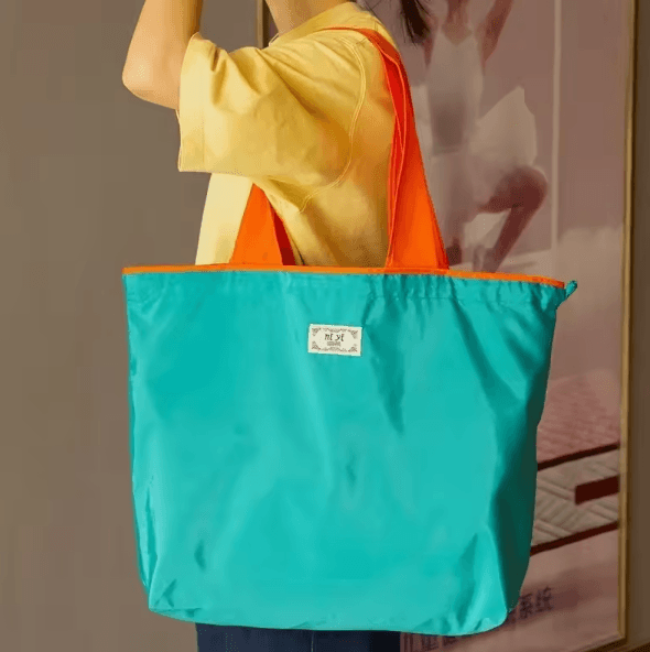 EcoCarry Foldable Reusable Grocery Shoulder Bag with Drawstring Closure