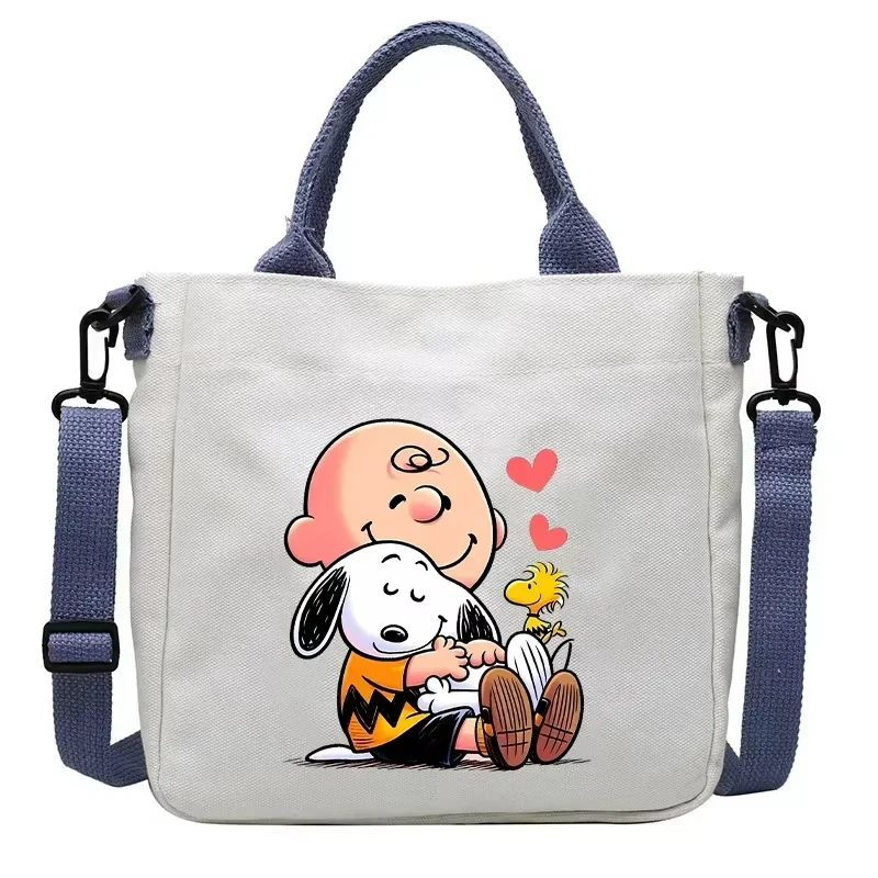 Snoopy Canvas Totes Bag Cute Cartoon Print One Shoulder Bag Large Capacity Satchel Crossbody for Girls and Students