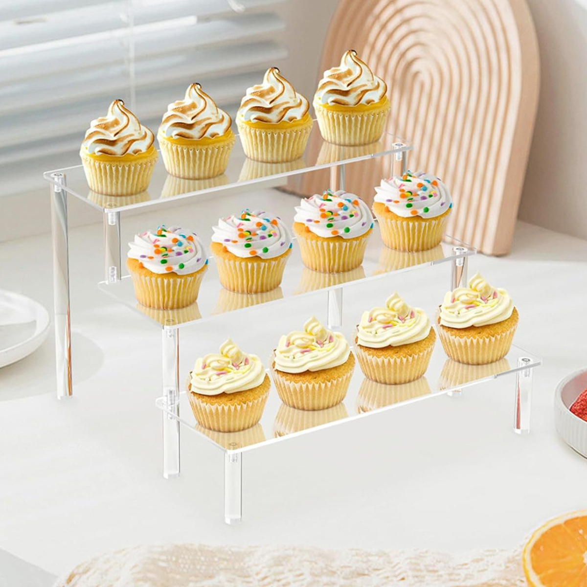 Clear Acrylic Cake Display Stand – Elegant Transparent Trapezoidal Dessert Rack for Cupcakes and Sweets
