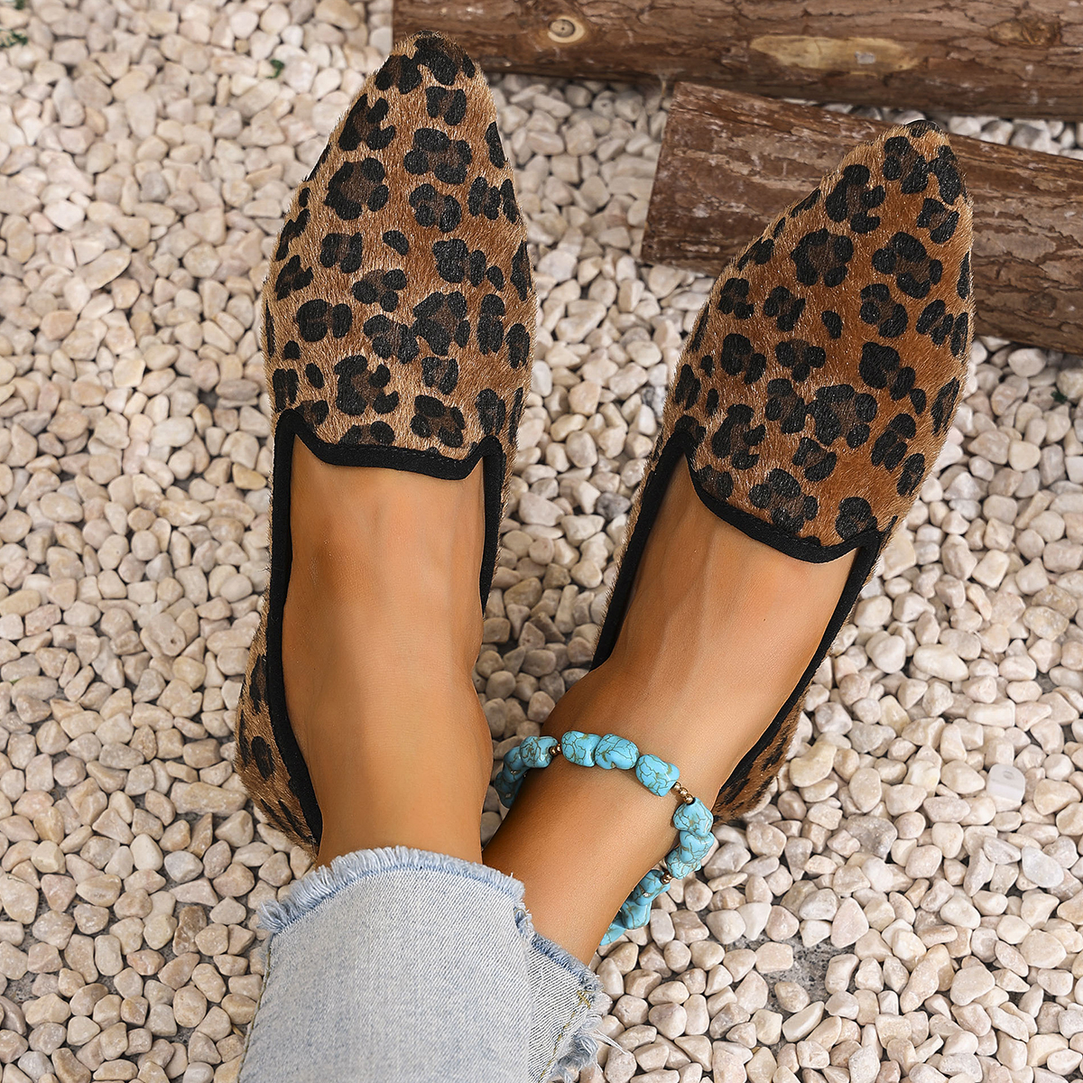 Fashion Loafers Flats for Women, Leopard Pointed Toe Casual Shoes, Comfortable Walking, Wear-Resisting Single Shoes