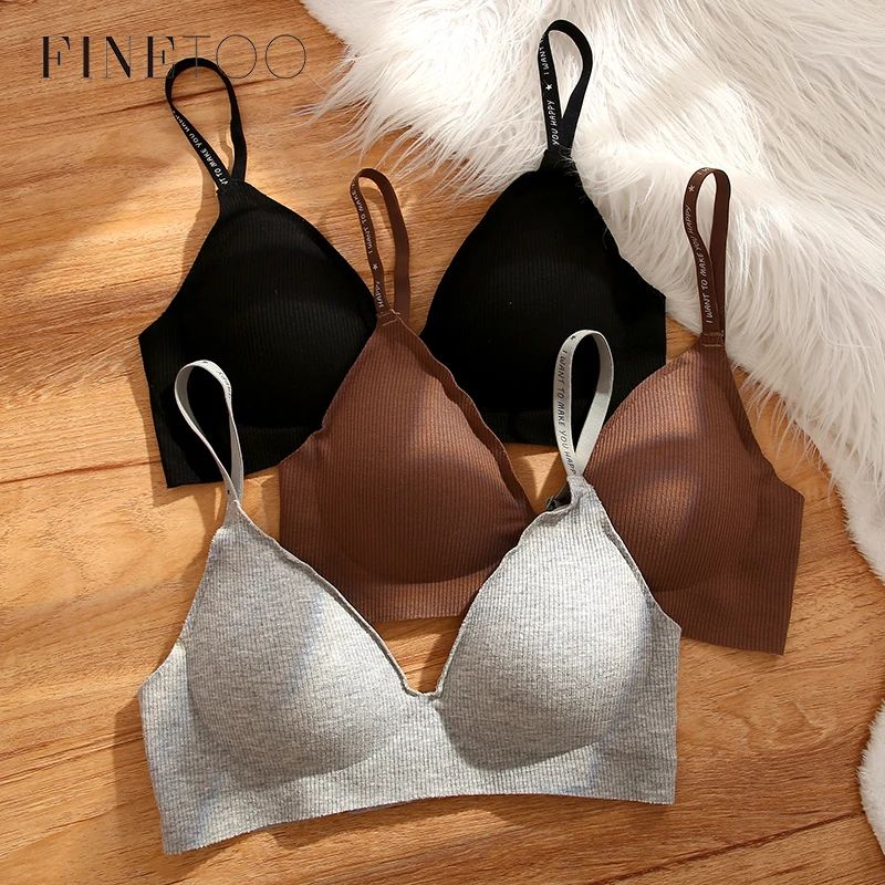 FINETOO Deep V Wireless Padded Bralette – Trendy Knit Seamless Everyday Bra S-XL