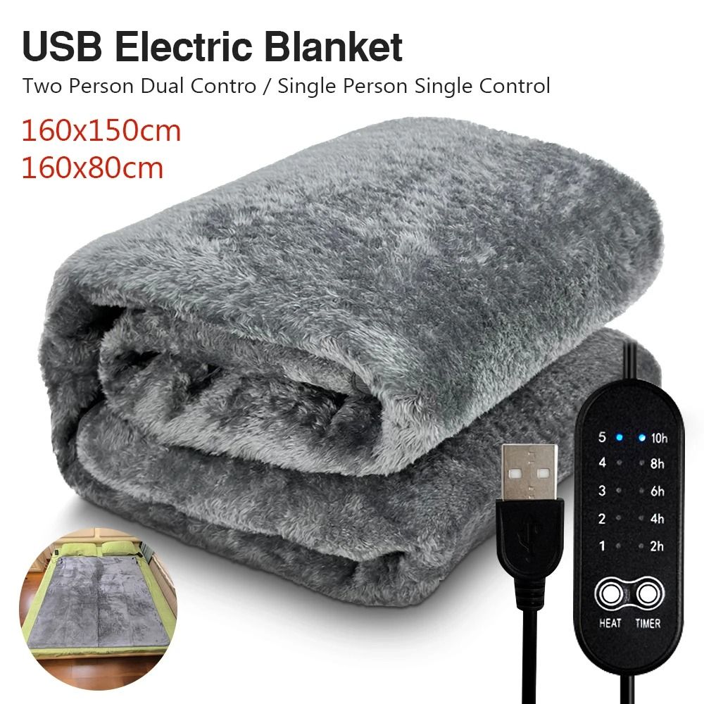 USB Electric Heating Blanket Plush Adjustable Heating Pad with Temperature Control and Timer