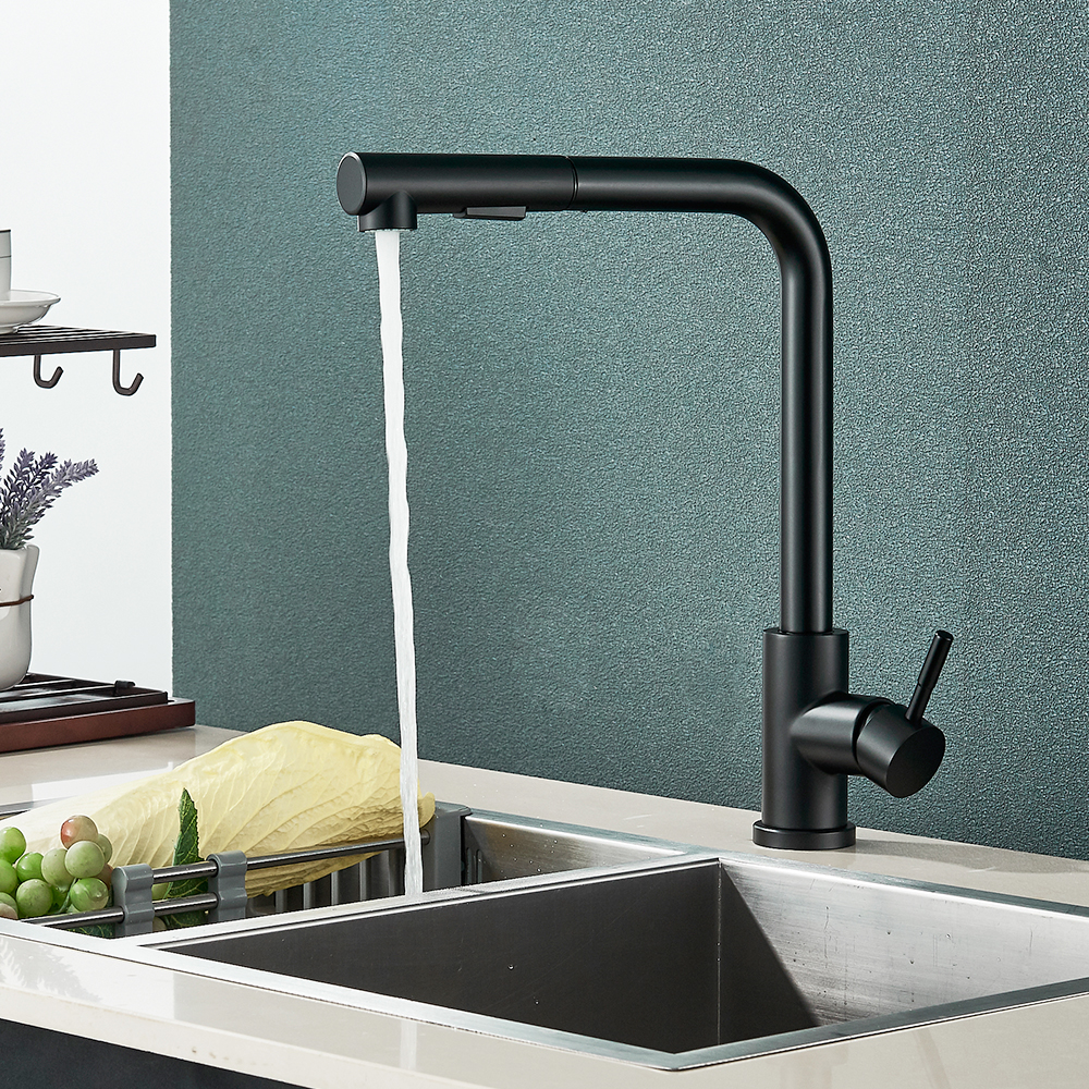 Stainless Steel Pull Out Kitchen Sink Faucet Hot Cold Water Mixer Tap with Two Mode Stream Sprayer Nozzle