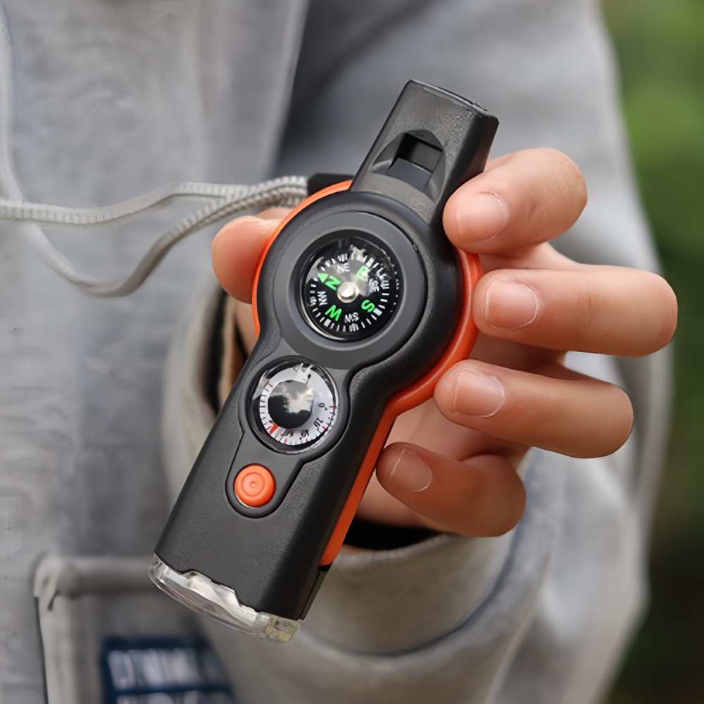 Emergency Survival Whistle with Compass Thermometer Carabiner Keychain