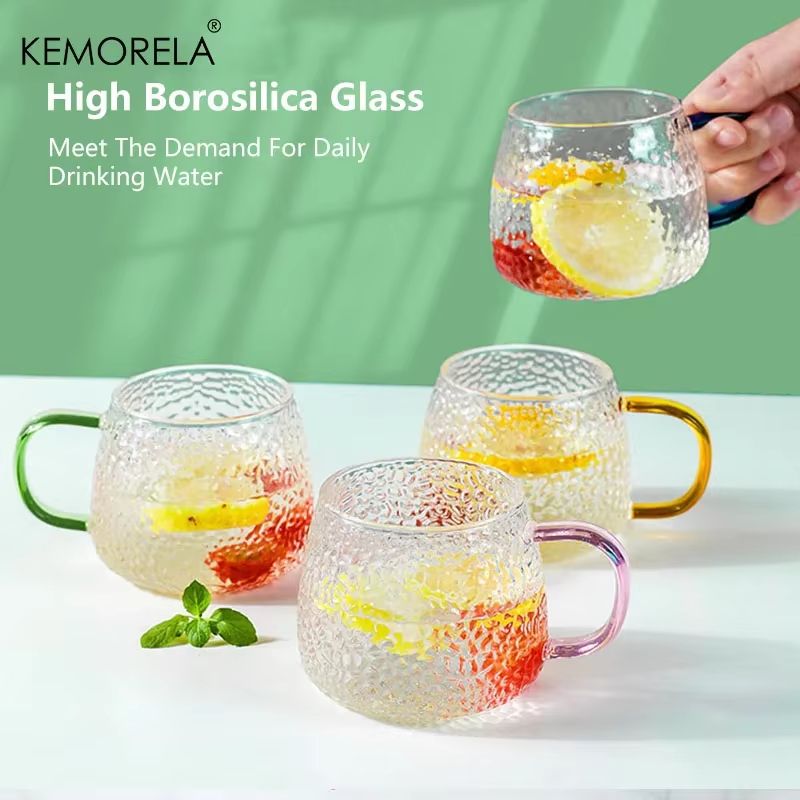 13.53 fl oz Hammer Pattern Heat Resistant Glass Coffee Mug with Handle