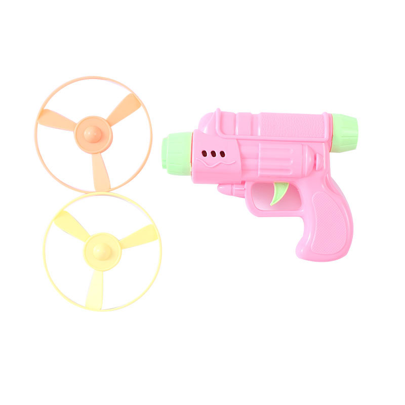 Kids Flying Saucer Launcher Bamboo Dragonfly Toy Gun with Light Up Spinner