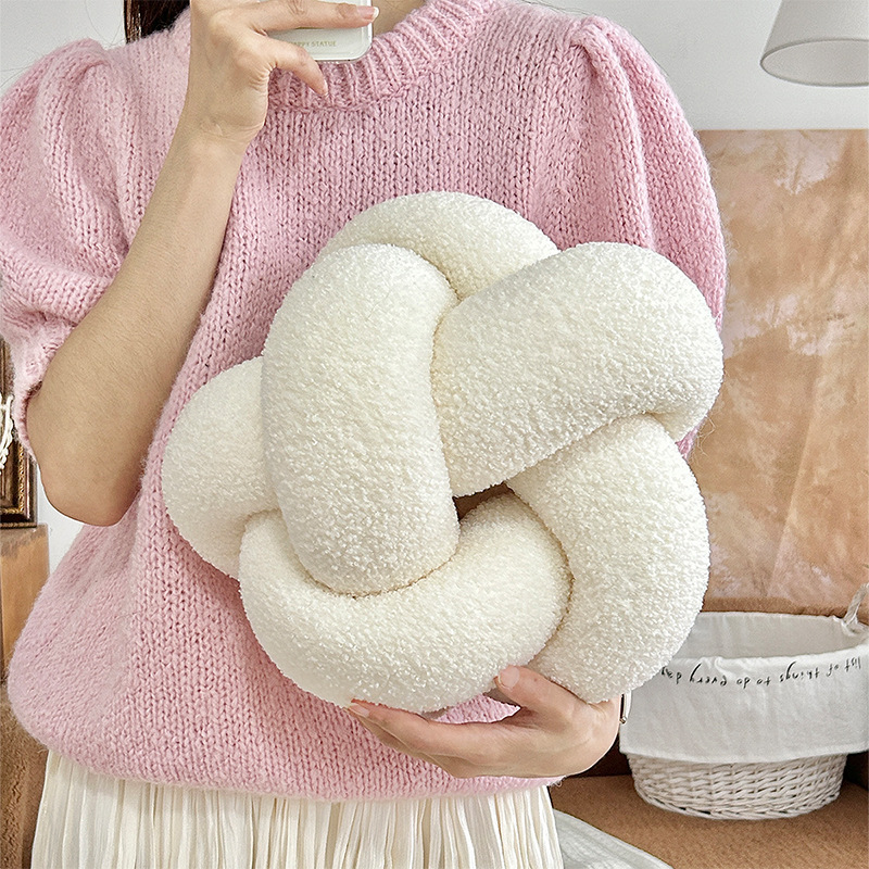 Single-Standed Knotted Ball Pillow, Lamb Velvet Sofa Cushion, Bed Backrest