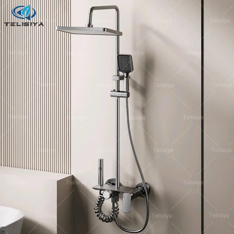 Gunmetal Gray Bathroom Shower System Set