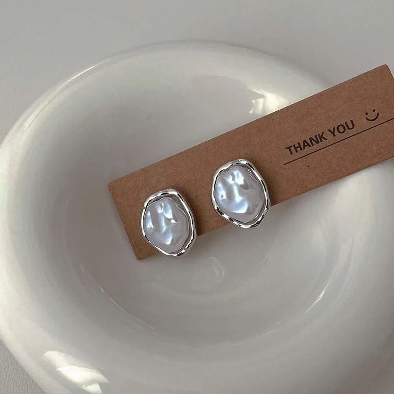Modern Metal Pearl Stud Earrings