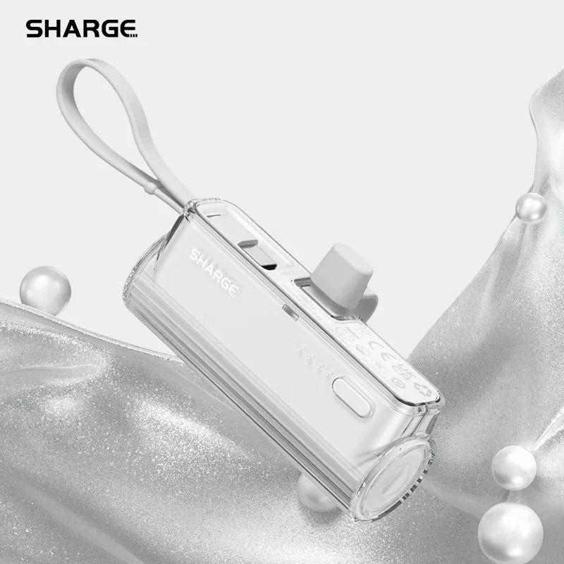 SHARGE Flow Mini 5000mAh Power Bank | Integrated USB-C & Lightning Connectors for iPhone 15 & Samsung
