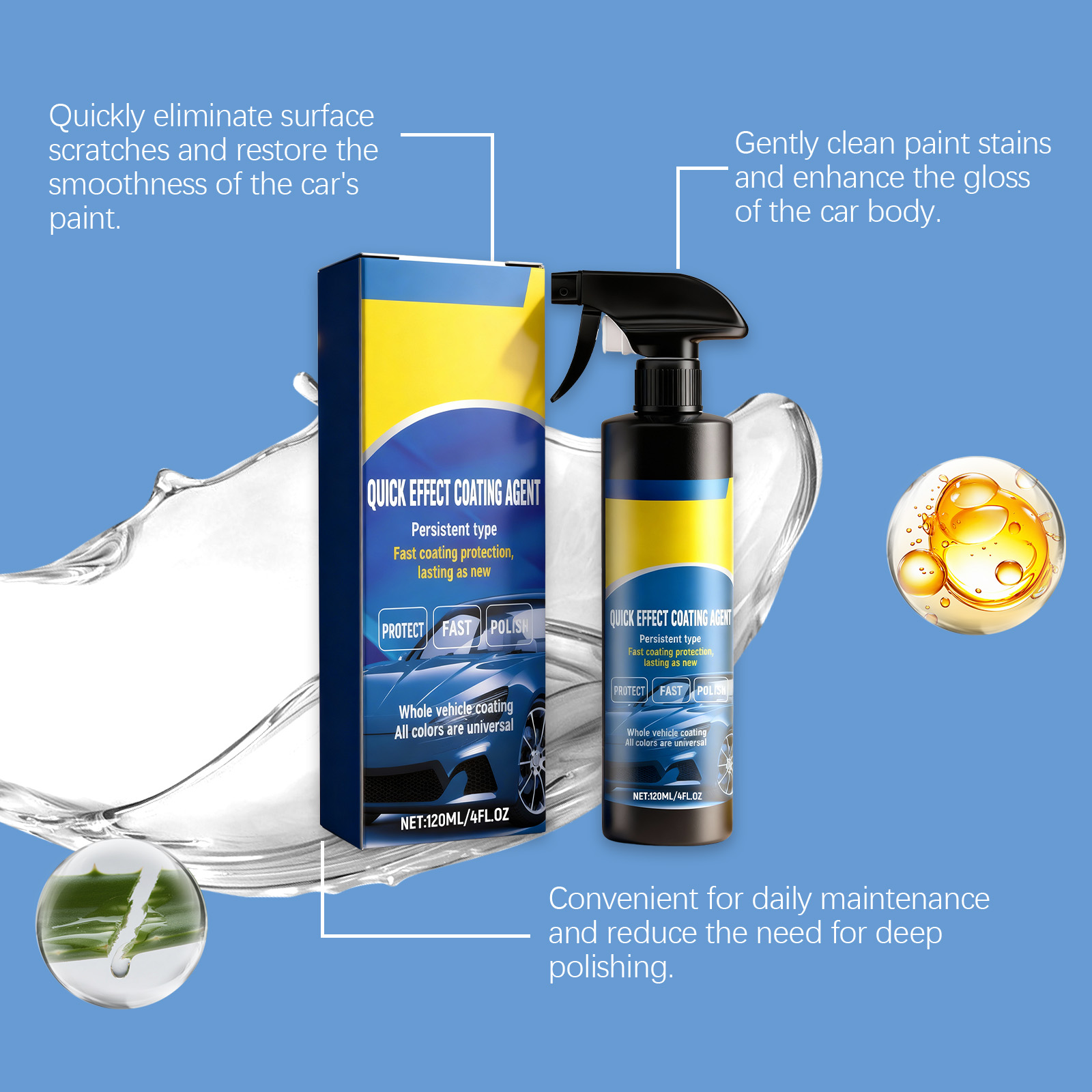 Hydrophobic Car Coating Maintenance Spray Quick Dry Water Repellent Car Polish