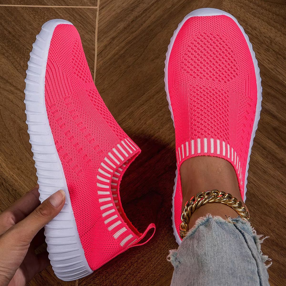 Women's Breathable Knit Sneakers Lightweight Mesh Casual Lace Up Shoes