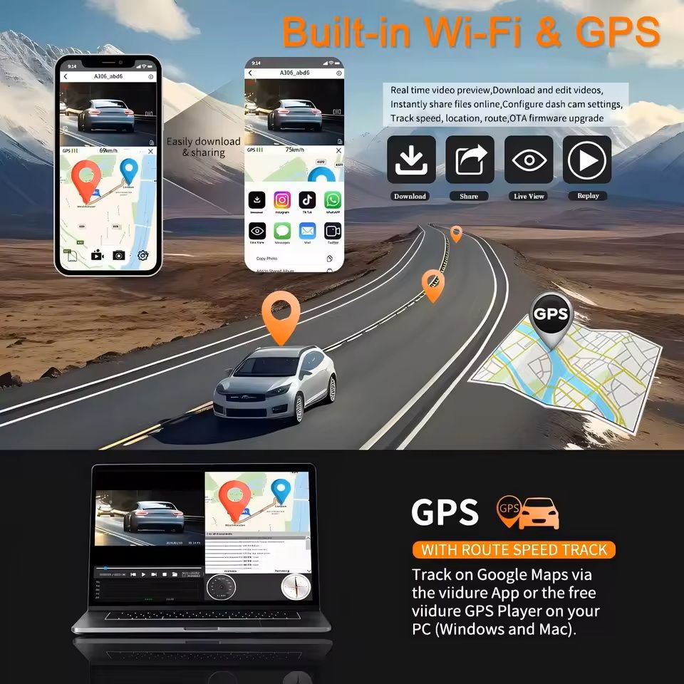 4CH GPS Dashcam Car Camera with WiFi and Night Vision
