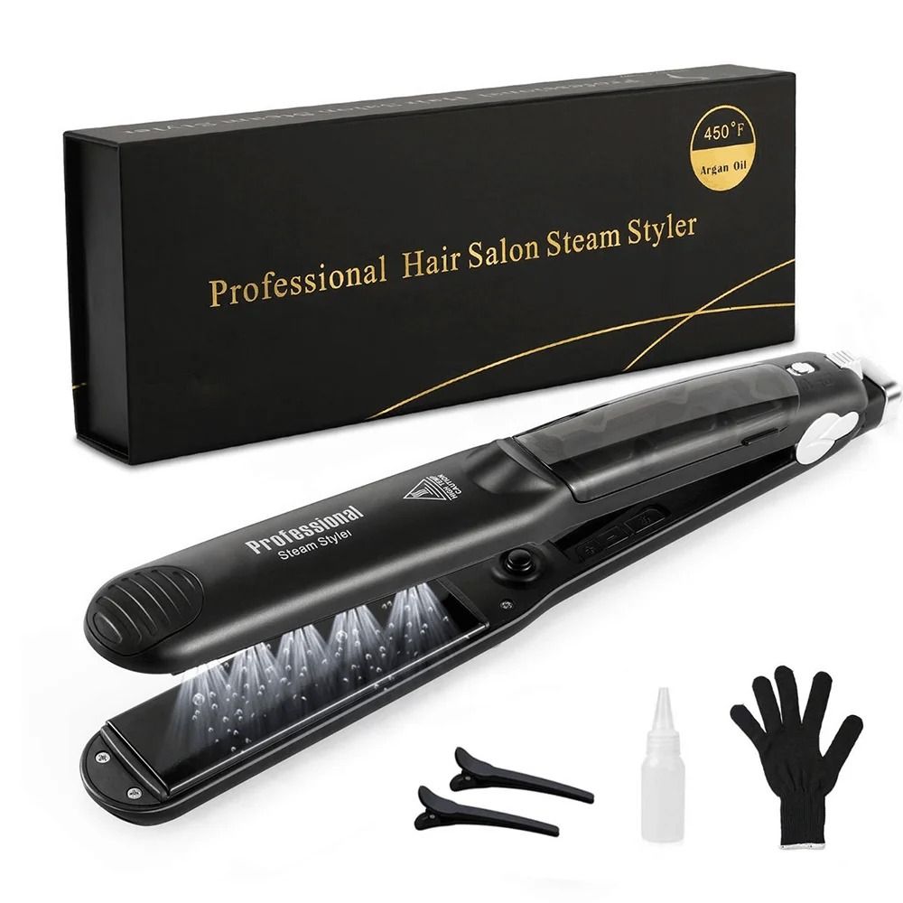 Steam Hair Straightener Professional Ceramic Vapor Flat Iron with Argan Oil Treatment for Smooth and Shiny Hair