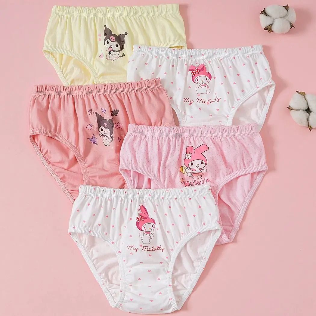 Cute Cartoon Cotton Girls Panties Soft Breathable Triangle Underwear for Kids 5 or 10 Piece Set