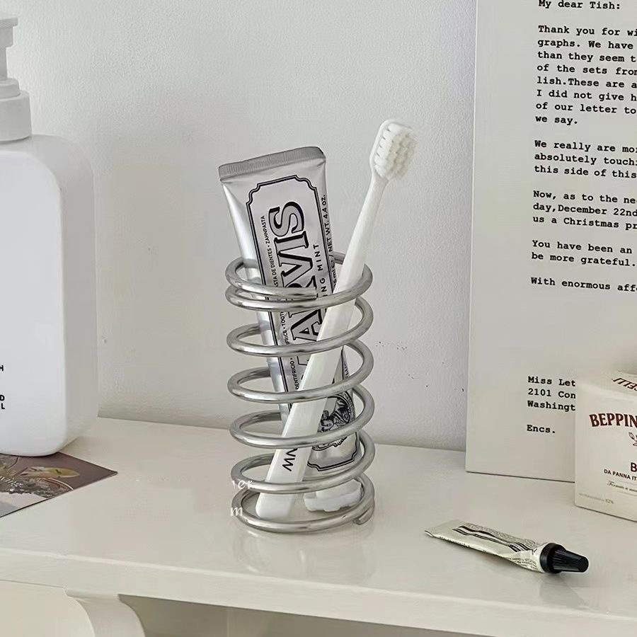 Stainless Steel Toothbrush Holder Metal Bathroom Organizer for Toothpaste & Makeup Brush Storage