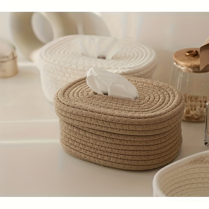 Stylish Hand-Woven Fabric Tissue Box Holder Washable Multifunctional Storage Lightweight for Face Towels Napkins on Home