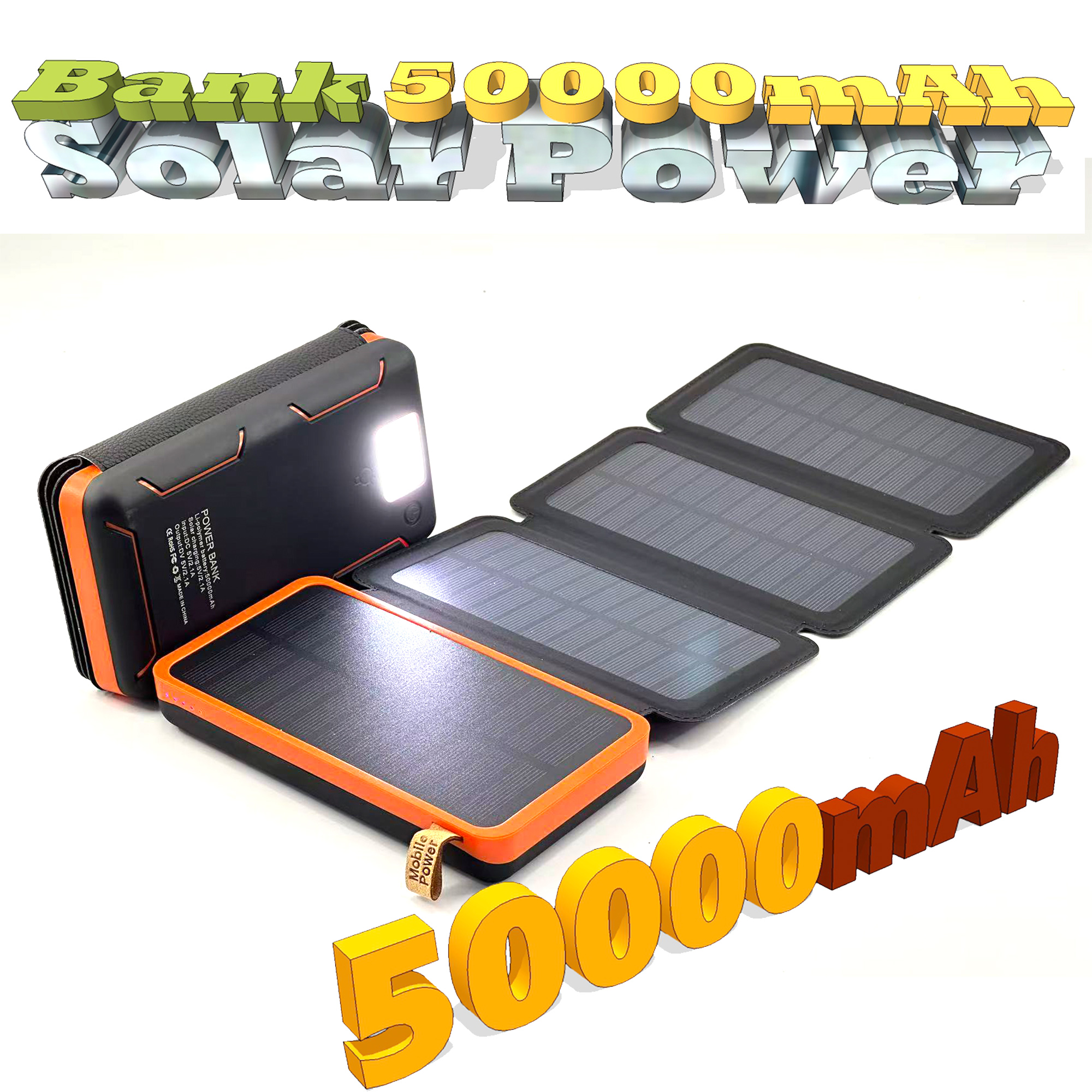 Solar Power Bank with Folding Panels Portable Outdoor Charger for Camping & Travel