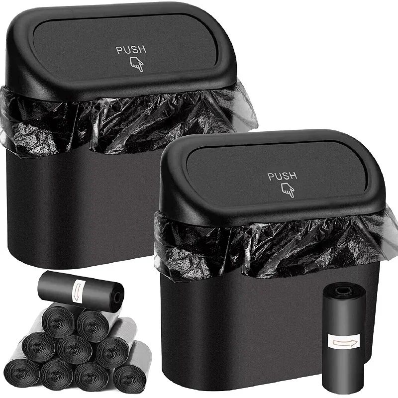 Leak-Proof Car Trash Can with Lid Mini Garbage Bin and 300 Bags