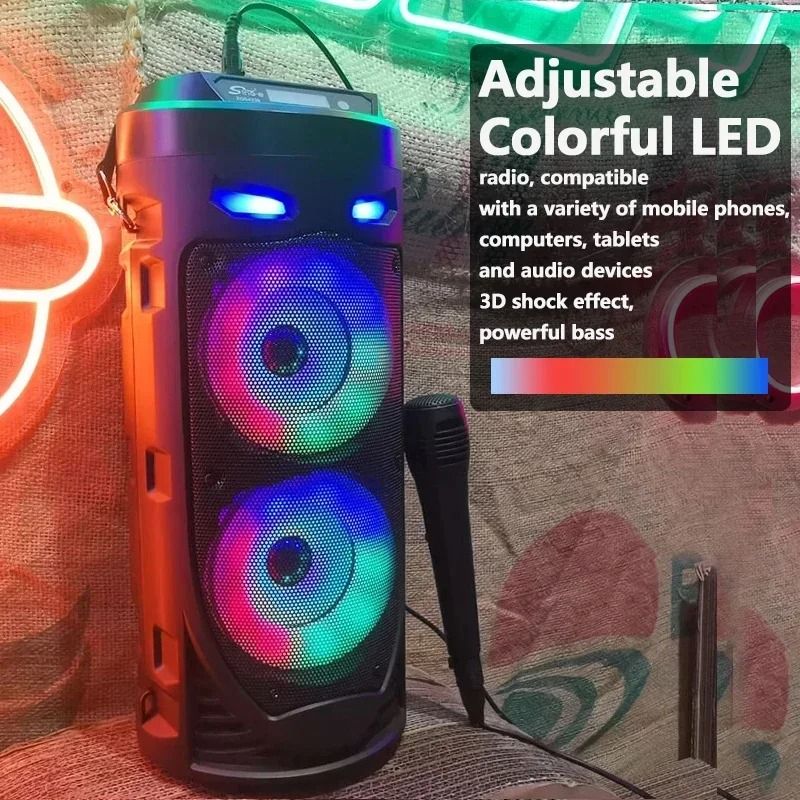 30W Wireless Column Party Bluetooth Speaker Big Bass Karaoke USB Microphone