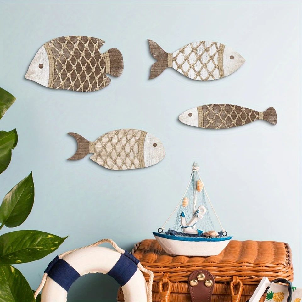 Colorful Tropical Fish Wooden Wall Art Nautical Decor Set for Coastal and Beach Home