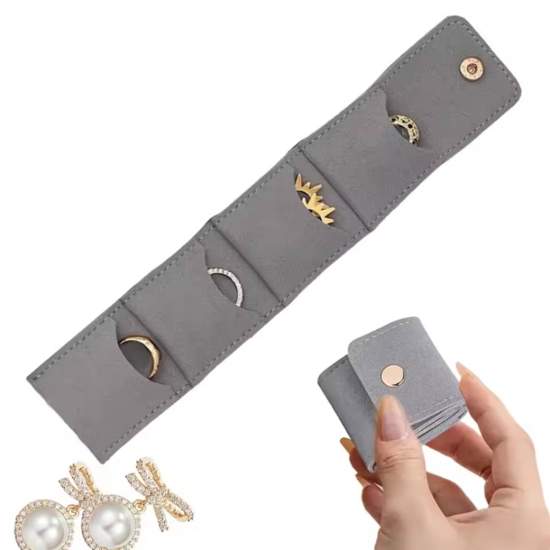 Portable Mini Jewelry Bag with 4 Compartments, Travel Jewelry Storage Case, Earrings Necklace Ring Organizer Bag