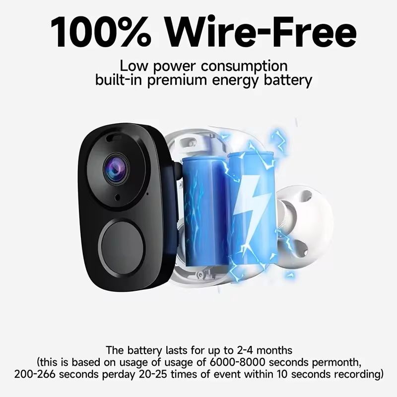Wireless Outdoor Security Camera – 2K Resolution, Battery-Powered with Spotlight, Siren, and Two-Way Audio