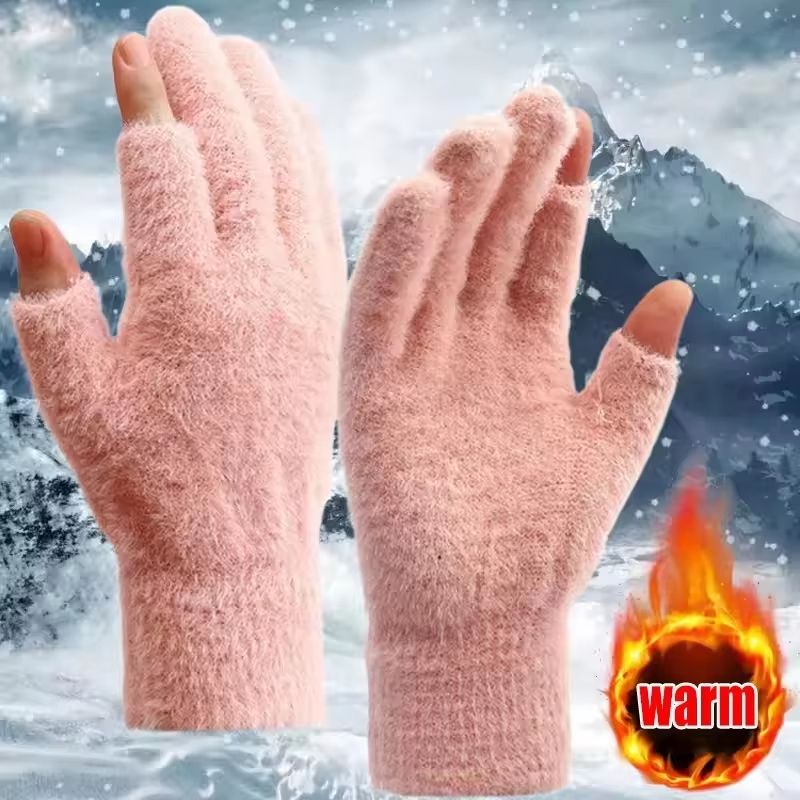 Winter Warmth Fingerless Mink Fur Knitted Touch Screen Gloves for Men and Women