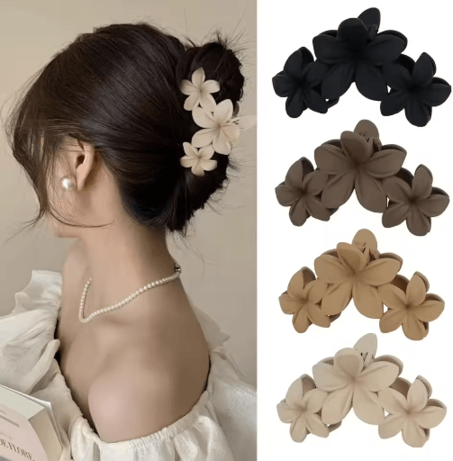 Vintage Flower Shark Hair Clip – Frosted Grab Clip Hair Accessory for Women