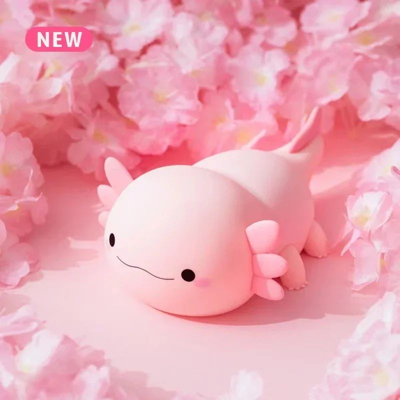 Cute Axolotl Silicone LED Night Light – Touch Control Rechargeable Kids Bedside Lamp